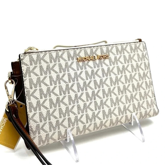 Michael Kors Double Zip Wallet Wristlet Vanilla Leather - Picture 3 of 7